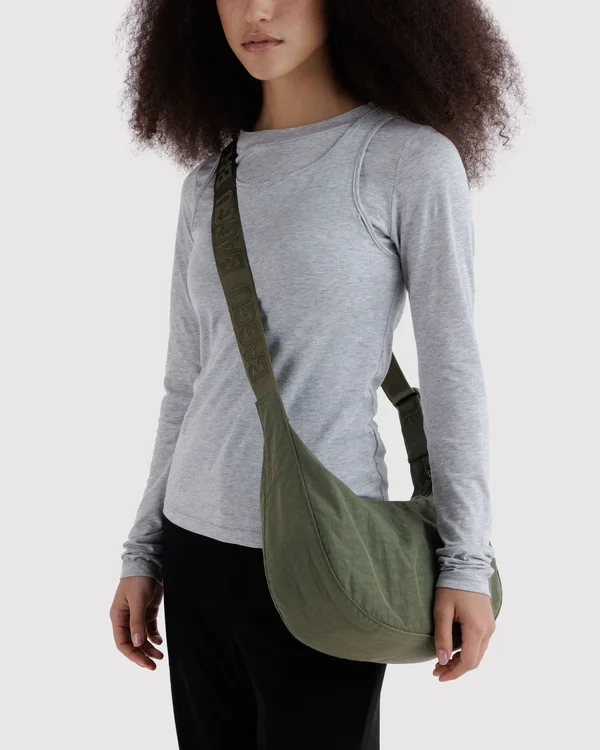 Medium Nylon Crescent Bag - Caper - Material: heavyweight-nylon