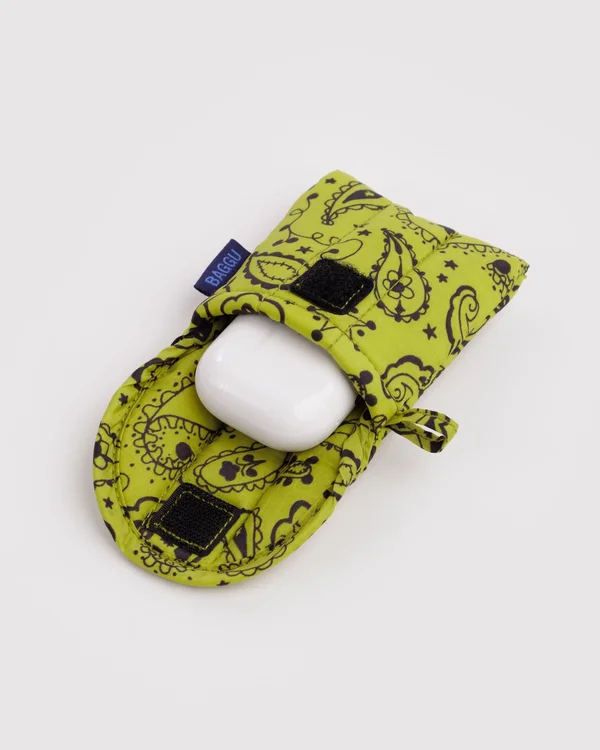 Puffy Earbuds Case - Chartreuse Paisley