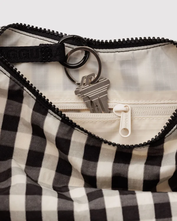Small Nylon Crescent Bag - Black And Cream Gingham - Material: heavyweight-nylon
