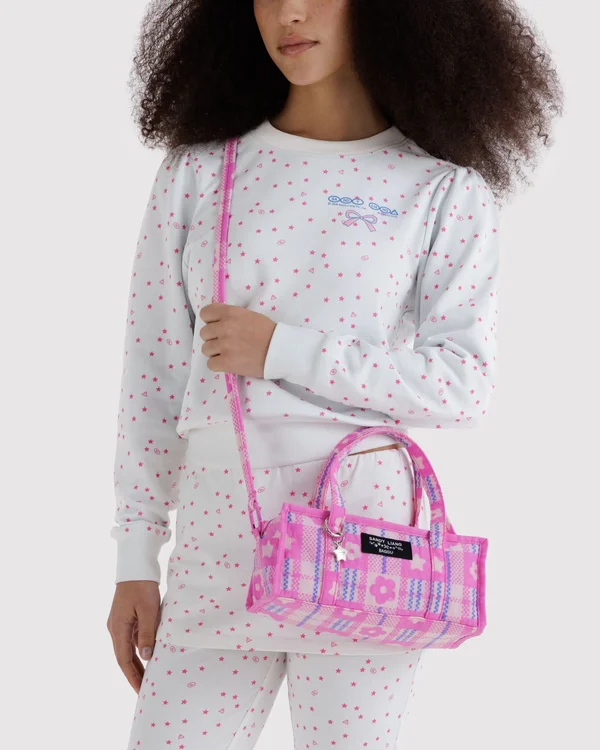 Mini Nylon Market Bag - Market Plaid Pink - Size: OS