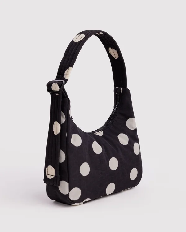 Mini Nylon Shoulder Bag - Black And Cream Polka Dot - Material: heavyweight-nylon