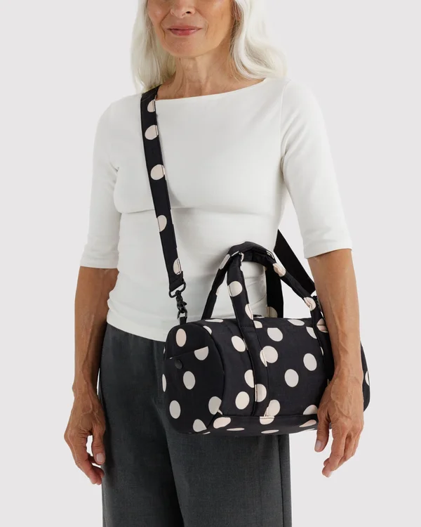 Nylon Duffle Bag - Black And Cream Polka Dot - Size: OS