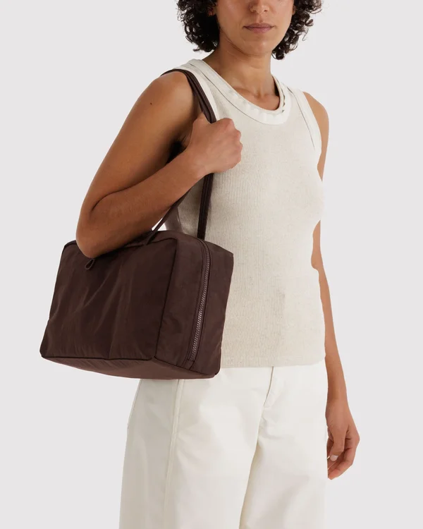 Medium Nylon Bowler Bag - Coffee