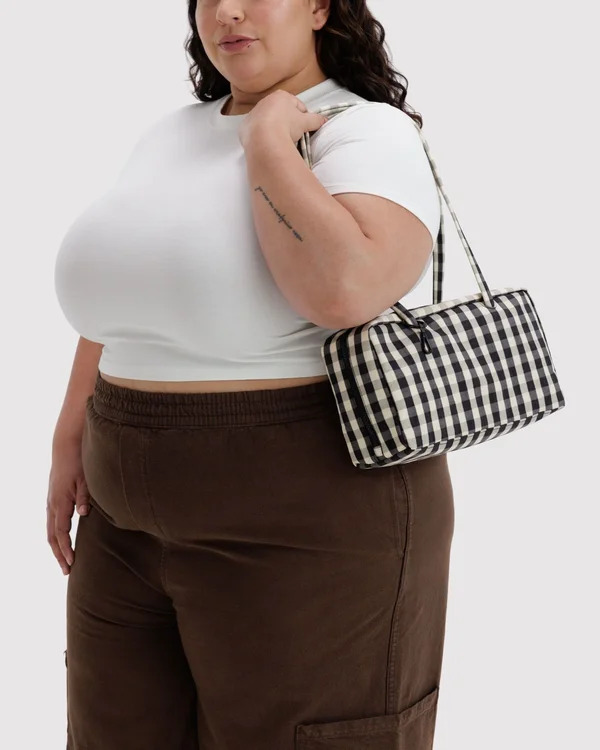 Nylon Bowler Bag - Black And Cream Gingham - Material: heavyweight-nylon