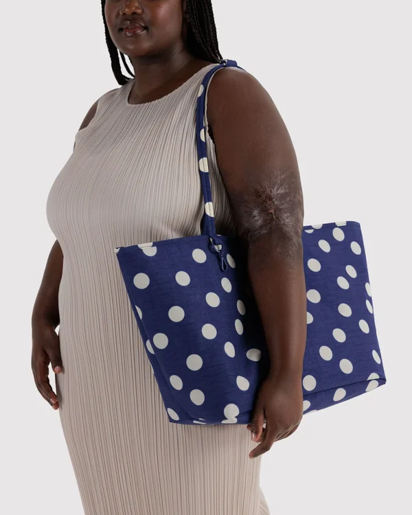 Large Nylon Reversible Tote - Navy Polka Dot Mix