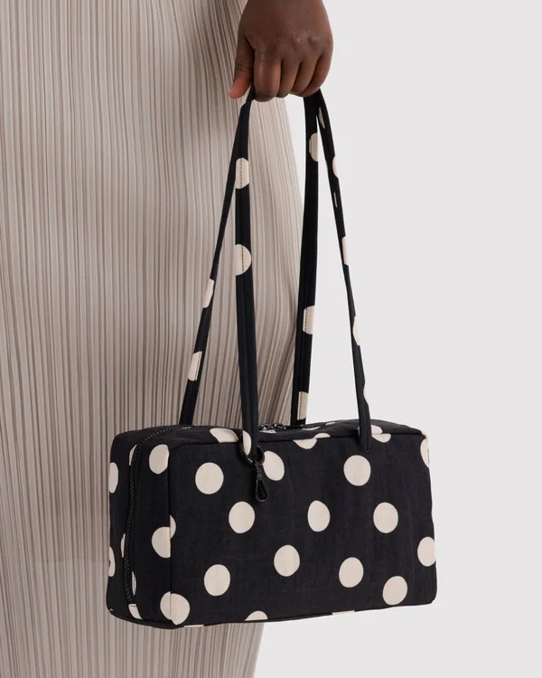 Nylon Bowler Bag - Black And Cream Polka Dot - Material: heavyweight-nylon