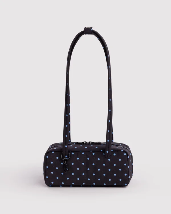 Small Nylon Bowler Bag - Black And Sky Blue Micro Dot
