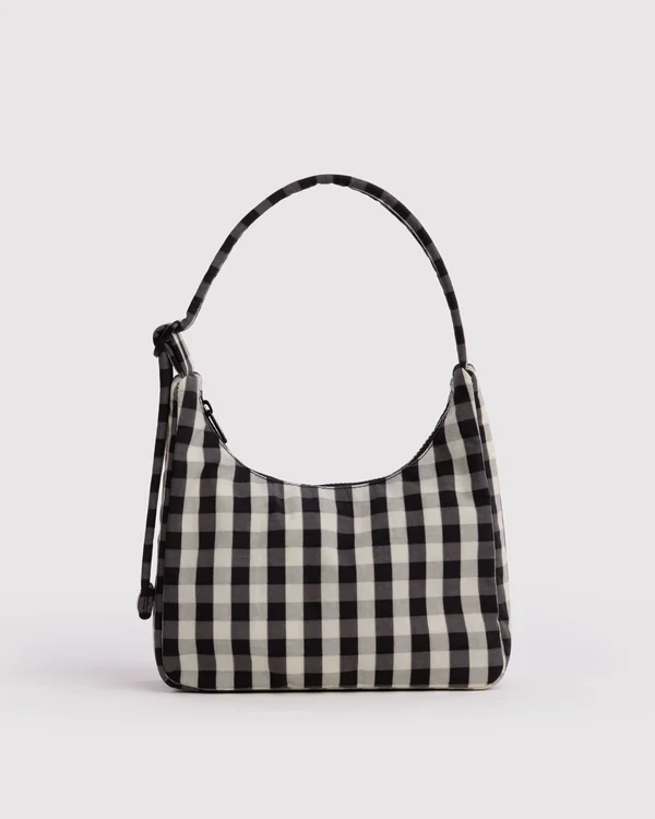 Mini Nylon Shoulder Bag - Black And Cream Gingham - Size: OS
