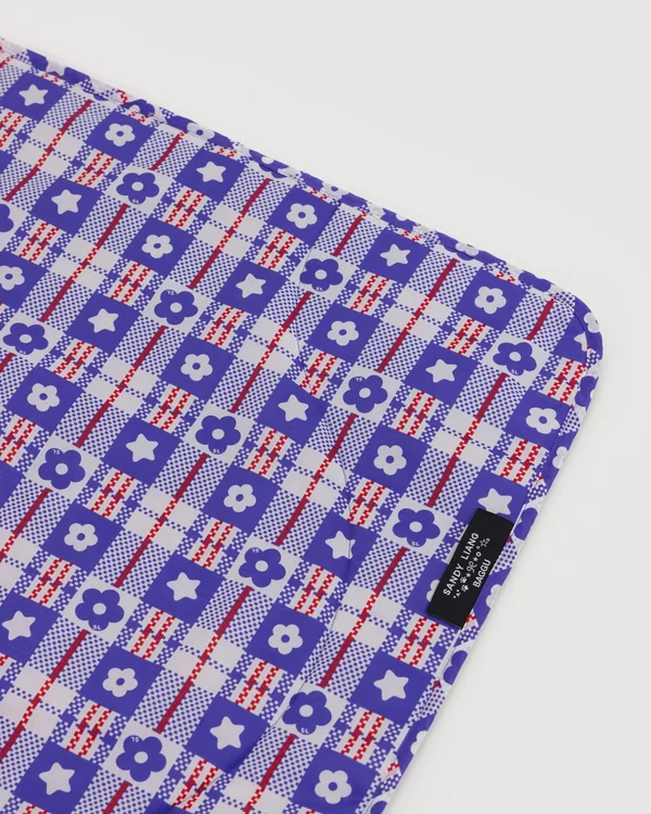 Puffy Picnic Blanket - Market Plaid Blue - Material: ripstop-nylon