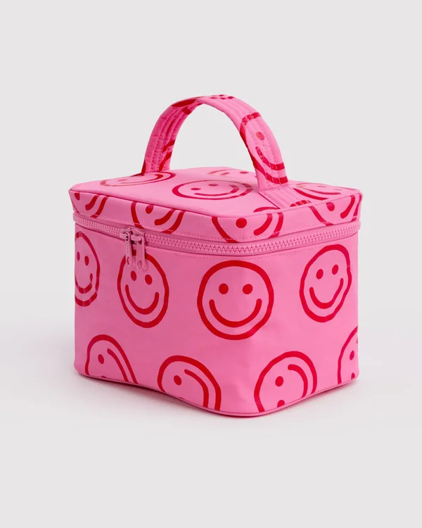 Large Cosmetic Case - Azalea Pink Happy - Material: heavyweight-nylon