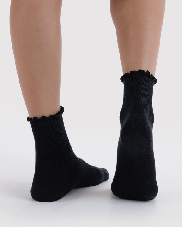 Lettuce Edge Sock Set of 2 - Black - Size: OS