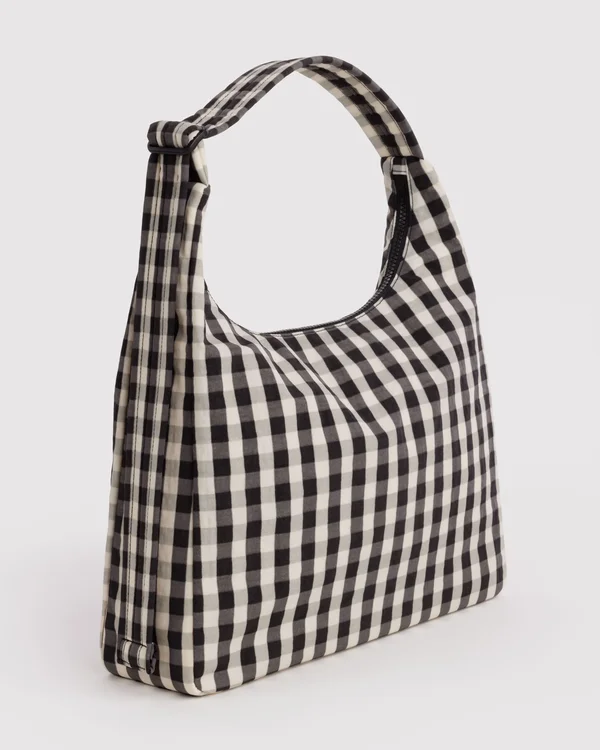 Nylon Shoulder Bag - Black And Cream Gingham - Size: OS