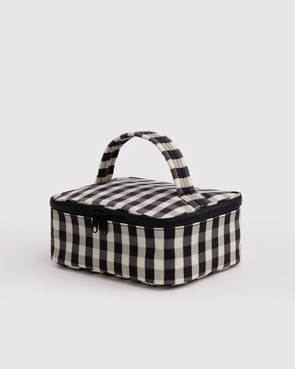 Small Cosmetic Case - Black And Cream Gingham