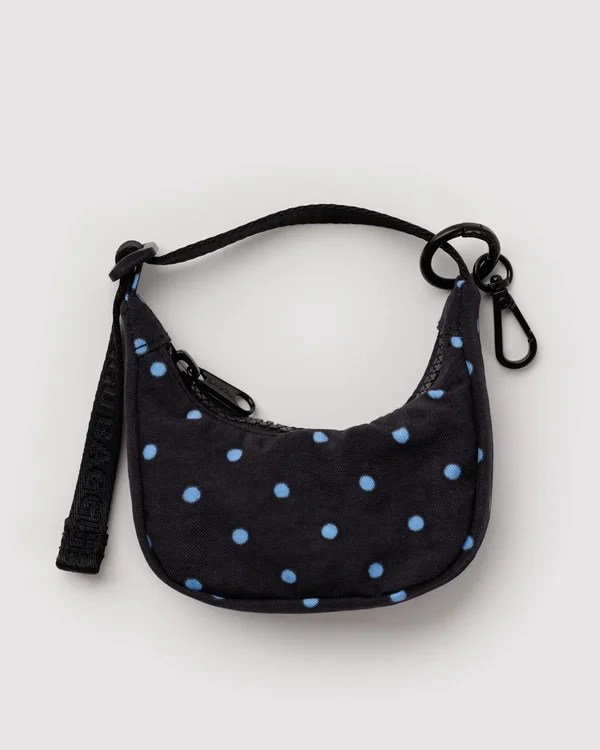 Crescent Bag Charm - Black And Sky Blue Micro Dot - Size: OS