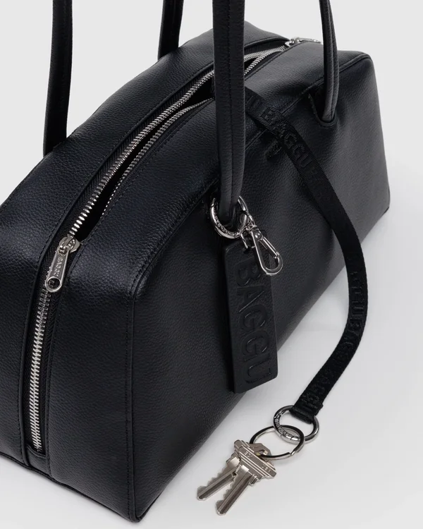 Recycled Leather Bowler Bag - Black