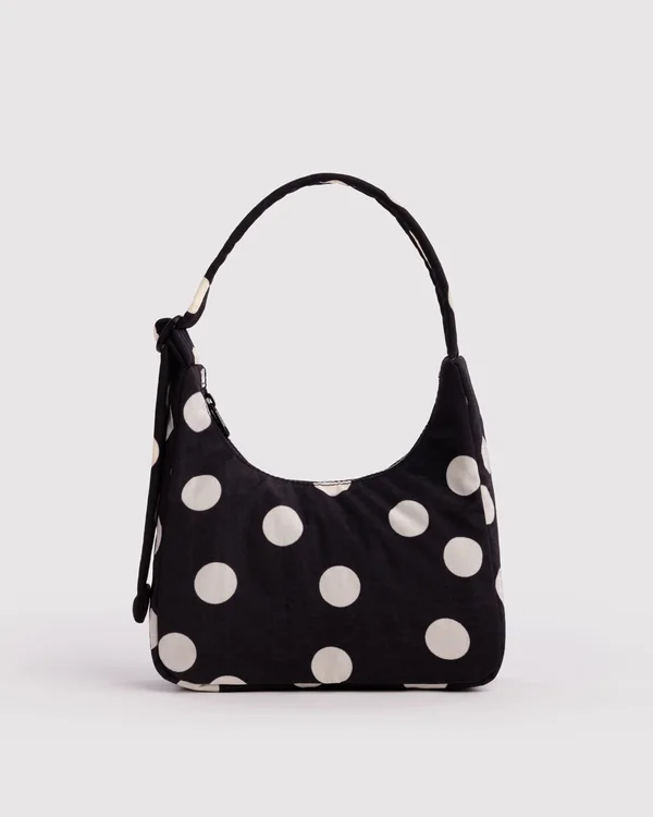 Mini Nylon Shoulder Bag - Black And Cream Polka Dot - Material: heavyweight-nylon