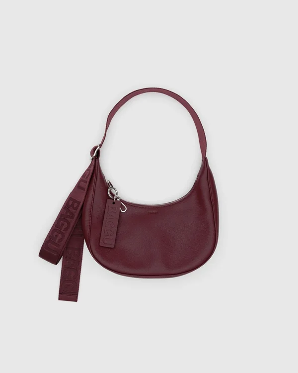 Small Recycled Leather Crescent Bag - Mahogany - Size: OS