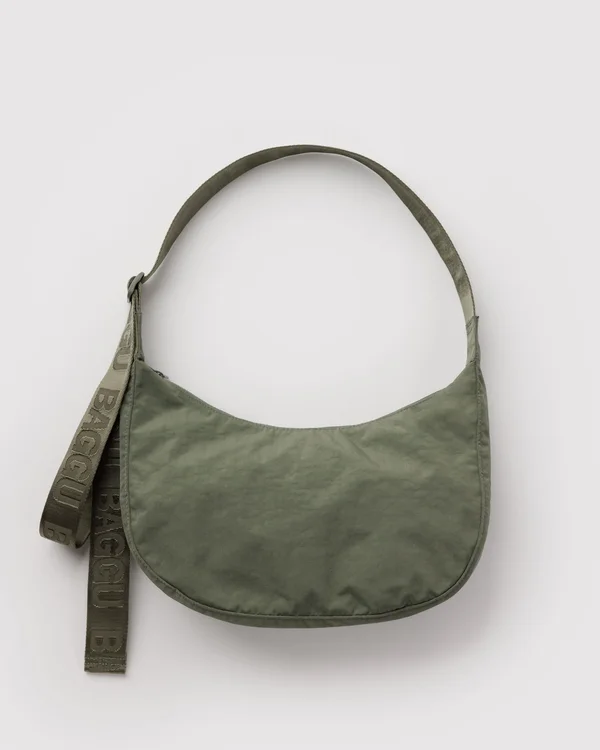 Medium Nylon Crescent Bag - Caper - Material: heavyweight-nylon