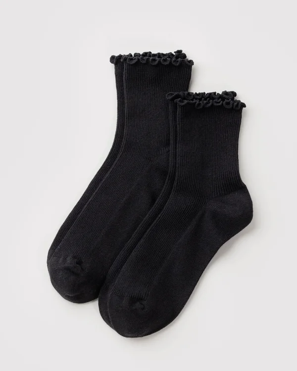 Lettuce Edge Sock Set of 2 - Black - Size: OS